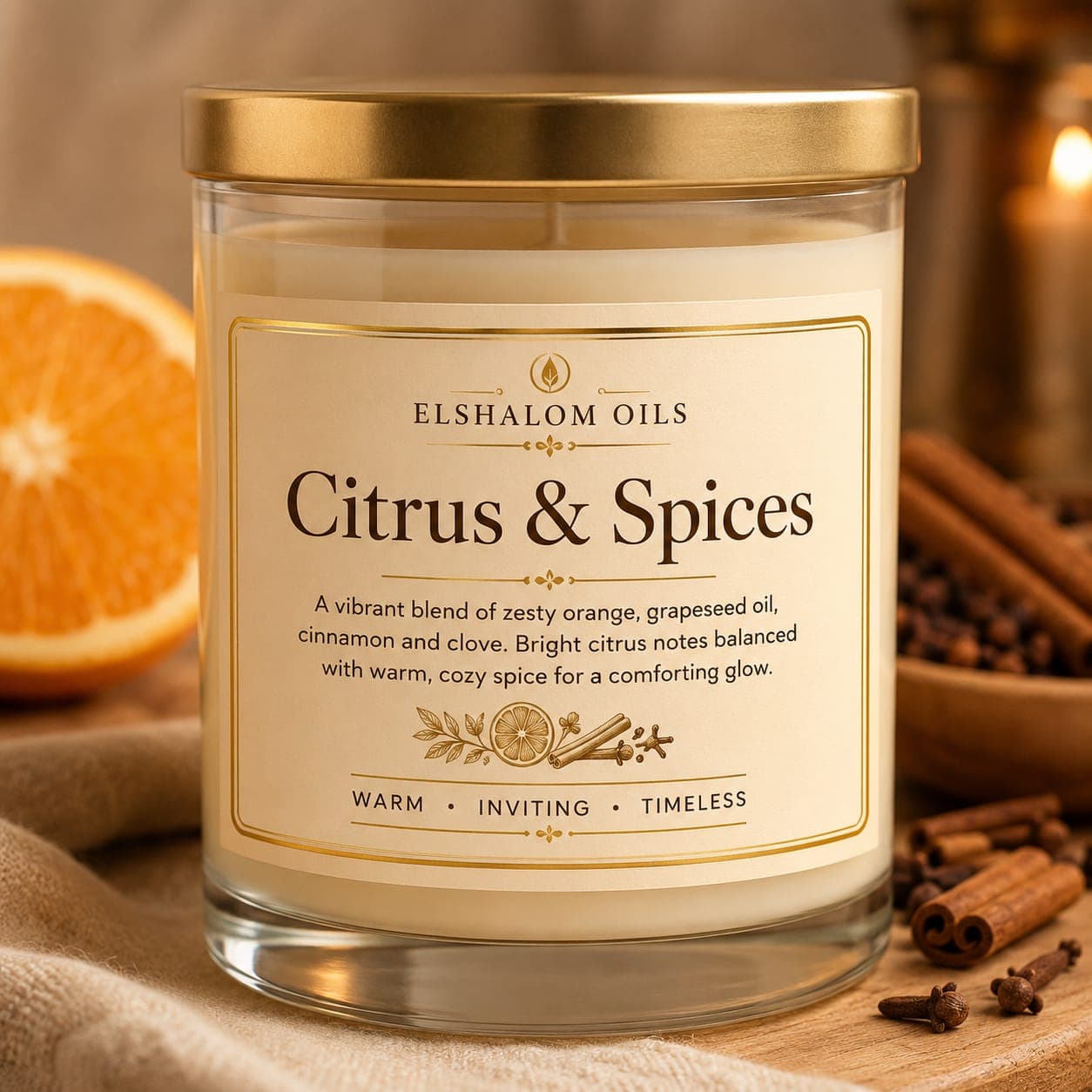 Elshalomoils Aromatherapy Scented Candles (Citrus And Spices) 300g