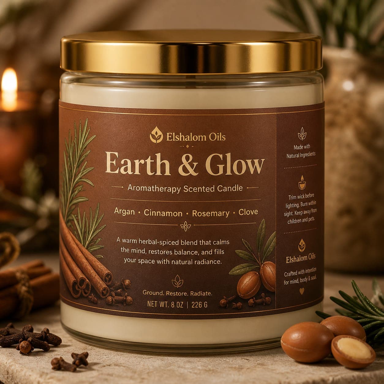 Elshalomoils Aromatherapy Scented Candles (Earth and Glow)300g