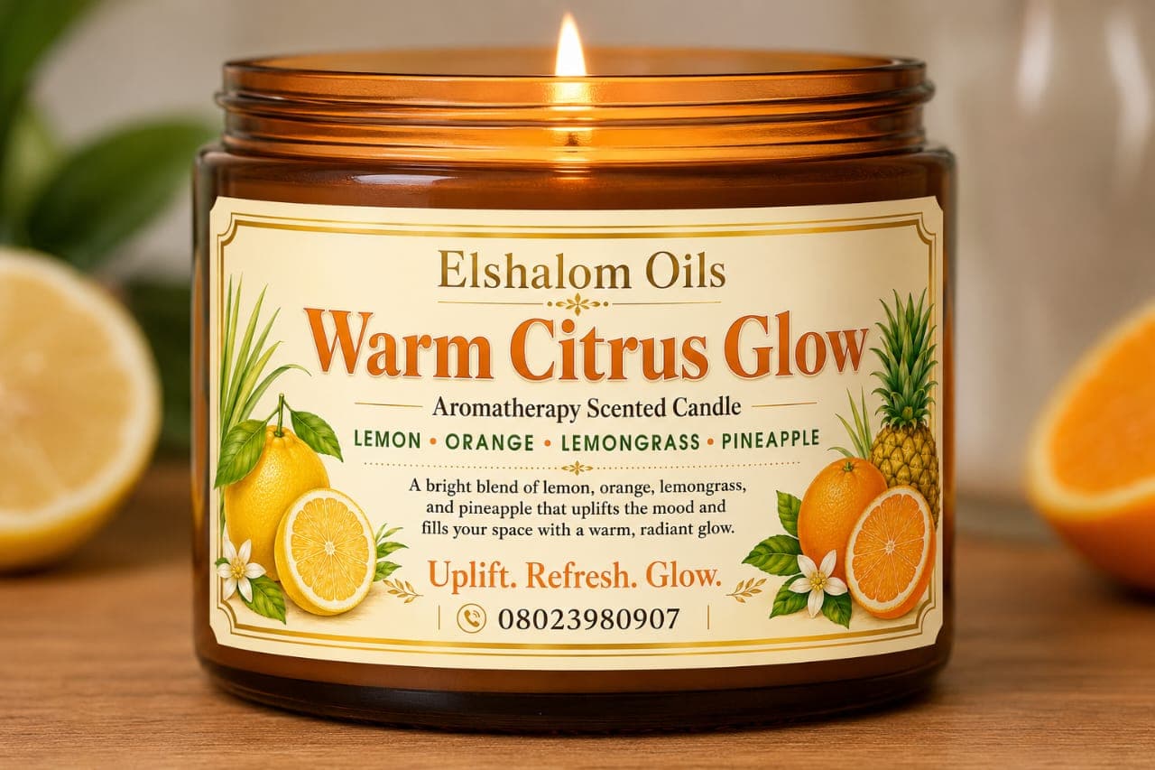 Elshalomoils Aromatherapy Scented Candles (Warm Citrus Glow) 300g